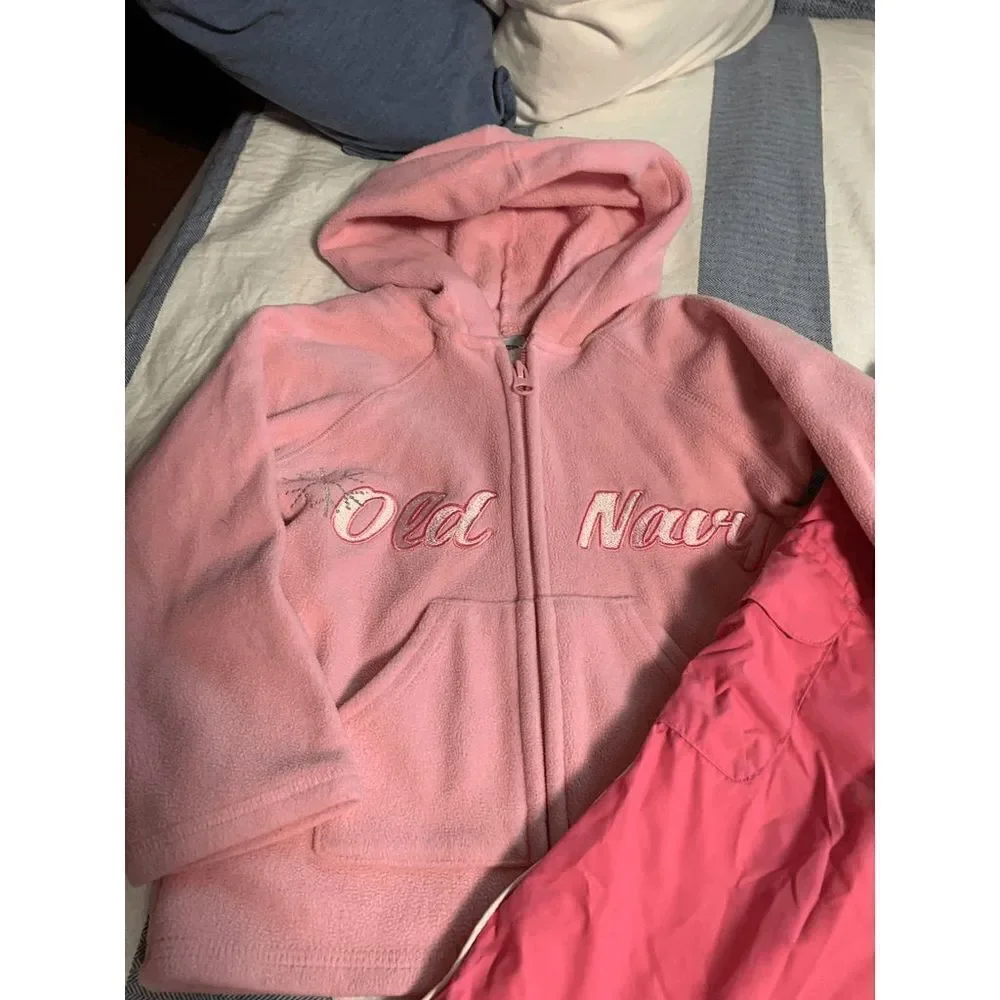 Vintage Old Navy Kid's Girl's Outfit Set Hooded Jacket & Cargo Pants Pink Size 2